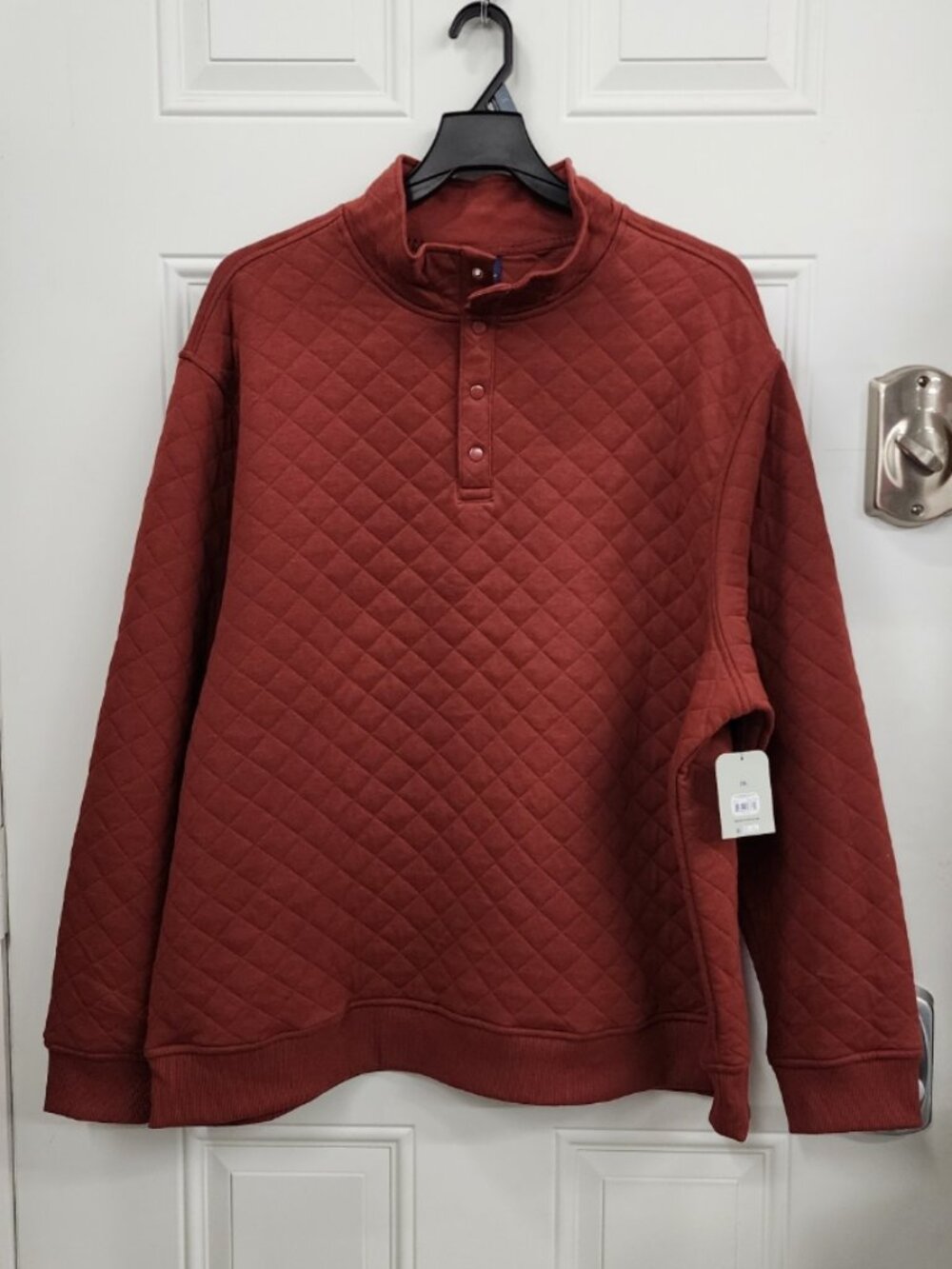 New George Quilted Snap Neck Long Sleeve Pullover Shirt - Rusty Nail - Men's 3XL